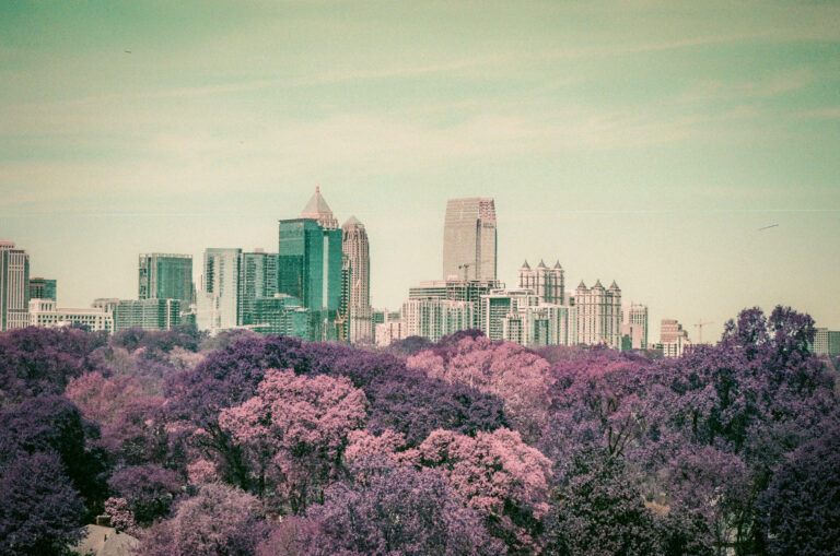 Atlanta Skyline from Ponce City Market, Atlanta, Georgia; Lomography Purple 35mm Film Photography