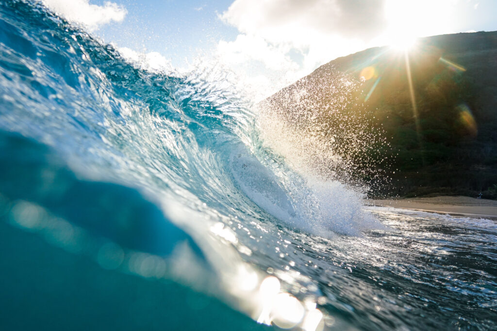 Wave break barrel shot, Hawaii